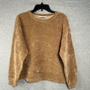 See and Be Seen Chenille Ribbed Sweater‎ Tan Brown Pullover Soft Cozy Women's M